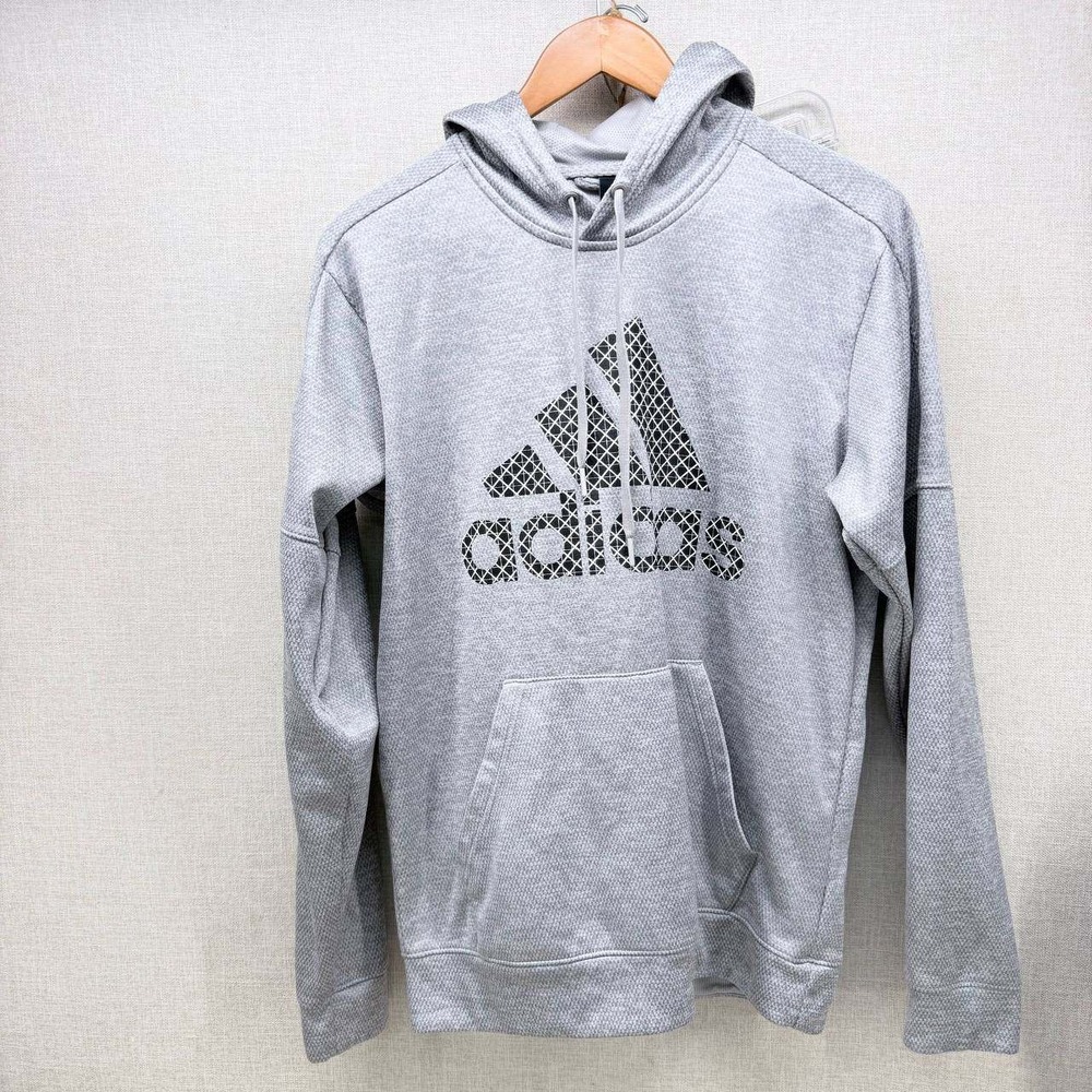 Adidas Mens Climalite Pullover Hoodie Gray Graphic Logo Sweatshirt Size M